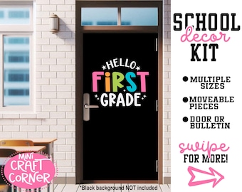 Hello First Grade Bulletin Board Letters, Personalized Grade Level Cardstock Cutouts, Classroom Door Decor, Back to School Display