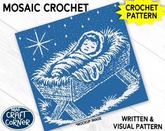 Patrón de mosaico de ganchillo del Nacimiento de Jesús / Patrón de manta de ganchillo en PDF, manta navideña para bebé, diseño moderno de ganchillo religioso / Para nosotros
