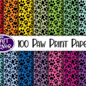 DIGITAAL papier met 100 pootafdrukken / digitaal hondenpapier / kleurrijk hondenpapier / 100 hondenpapier / digitaal papier regenbooghond / plakboekpapier