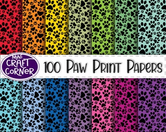 NUMÉRIQUE 100 papiers d'impression de pattes/papier numérique de chien/papier de chien coloré/100 papiers de chien/papier numérique de chien arc-en-ciel/papier de scrapbooking