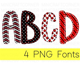 DIGITAL Lady Bug Red and Black Print Letters / Red and Black Letters PNG / Letters PNG /Sublimation Letters / Sublimation Font / Font