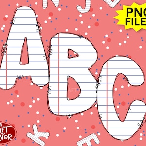 DIGITAL Teacher Paper Alphabet / Paper Letters / Lined Paper Font / Notebook Paper PNG / Notebook Paper Doodle Letters / Teacher Monogram