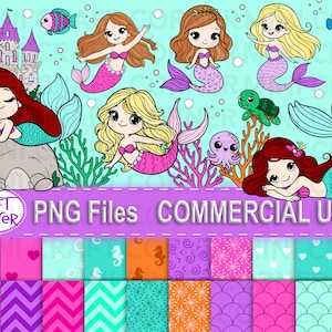 DIGITAL Mermaid Clipart / Mermaid Clipart Set / Mermaid Graphic / Mermaid Party / Under the Sea Clipart / Mermaid PNG / Sea Graphics