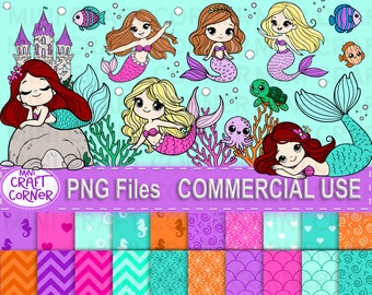 DIGITAL Mermaid Clipart / Mermaid Clipart Set / Mermaid Graphic / Mermaid Party / Under the Sea Clipart / Mermaid PNG / Sea Graphics