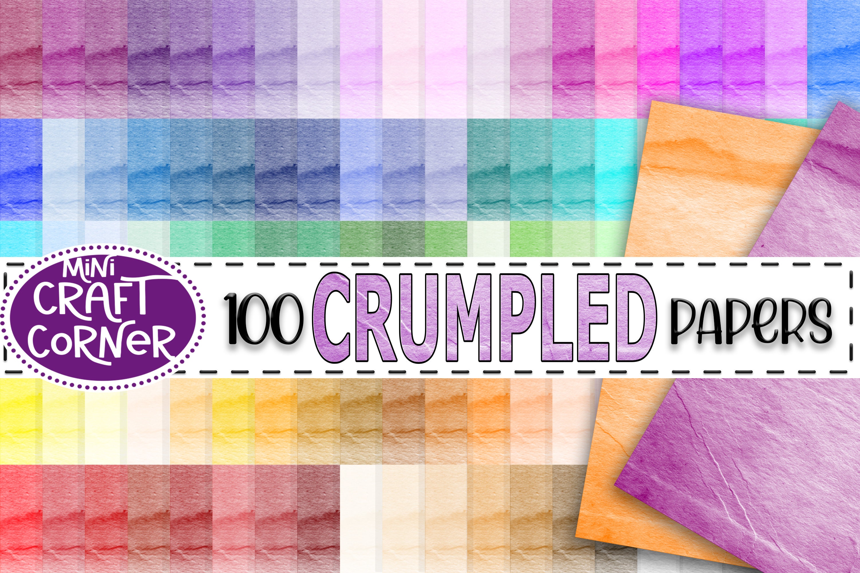 DIGITAL 100 Crinkled Papers / Watercolor Digital Paper / Colorful Paper ...