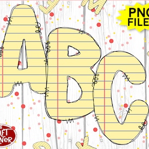 DIGITAL Teacher Paper Alphabet / Paper Letters / Lined Paper Font / Notebook Paper PNG / Notebook Paper Doodle Letters / Teacher Monogram