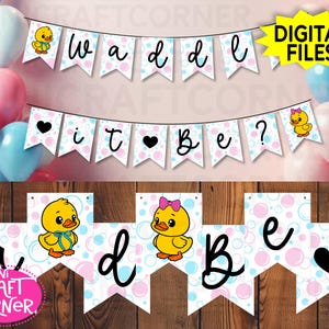 Waddle It Be Gender Reveal Girlande Girlande - Ente Baby Shower Dekoration - Partygirlande zum Ausdrucken oder Selbermachen - He or She