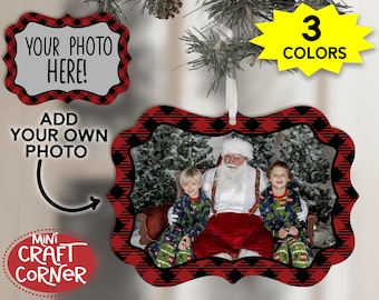 DIGITAL Sublimation Christmas Family Photo Ornament PNG / Benelux Template / Benelux Ornament File / Buffalo Plaid / Christmas Ornament