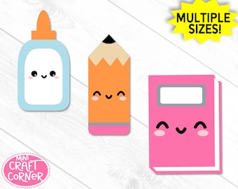 School Supply Die Cuts, Notebook Pencil and Glue Paper Cutouts, Classroom Craft Shapes, Bulletin Board Decorations