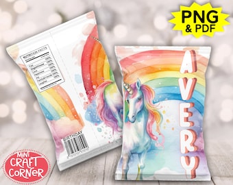 PDF and Png Unicorn Chip Bag. Unicorn Birthday. Unicorn Party. Unicorn Birthday Decor. Unicorn Birthday Png. Girls Birthday Party Decor