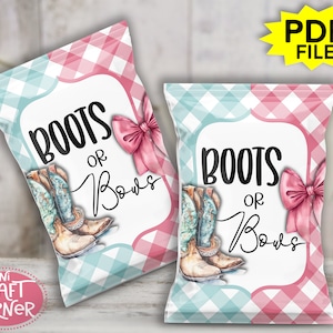 PDF och PNG Stövlar eller Rosetter Chip Bag. Pojke eller Flicka Topper. Han eller Hon. Stövlar och Rosetter Avslöjande. Stövlar eller Rosetter Dekor. PDF Han eller Hon Avslöjande. Kön