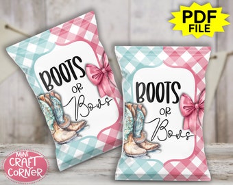 PDF and Png Boots or Bows Chip Bag. Boy or Girl Topper. He or She. Boots and Bows Reveal. Boots or Bows Decor. PDF He or She reveal. Gender