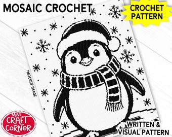 Penguin Mosaic Crochet Pattern PDF, Winter Crochet Blanket Pattern, Overlay Mosaic Afghan Design, Christmas Crochet Throw