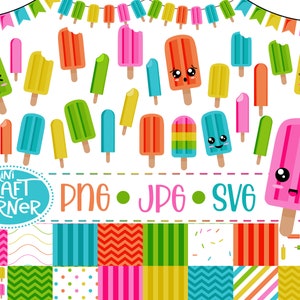 DIGITAL Popsicle Clipart / Popsicle SVG / Summer SVG / Ice Cream Party / Cricut Digital File / Ice Pop Digital Clipart / Kawaii Clipart Set