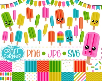 DIGITALE Popsicle Clipart / Popsicle SVG / Sommer SVG / Eisparty / Cricut Digitale Datei / Ice Pop Digitale Clipart / Kawaii Clipart Set