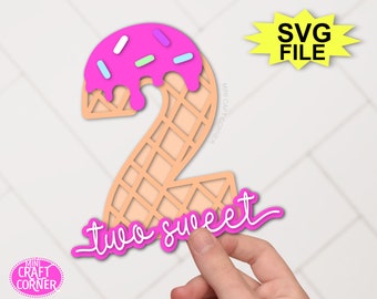 DIGITAL Two Sweet Cupcake Topper 3D Cut File / Two Sweet Party / Second Birthday / Ice Cream Party / Too Sweet Party / Two Sweet Party