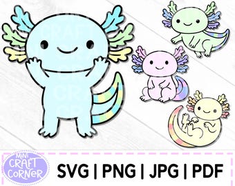 Pastel Axolotl Svg Bundle, Axolotl Png Files, Cute Axolotl Clipart, Pdf Jpg Digital Download, Kawaii Animal Designs, Rainbow Axolotl