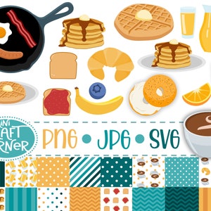 DIGITAL Breakfast Clipart / Pancake SVG / Breakfast SVG / Breakfast Party / Coffee Party / Waffles Digital Clipart / Coffee Clipart Set