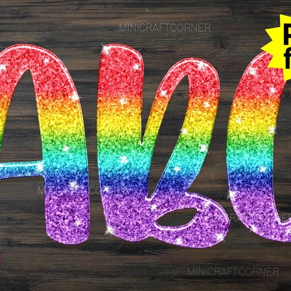 DIGITAL Rainbow Glitter Letters / Rainbow Letters PNG / Letters PNG / Sublimation Rainbow Letters Print / Pride / Pride Font / Rainbow Font