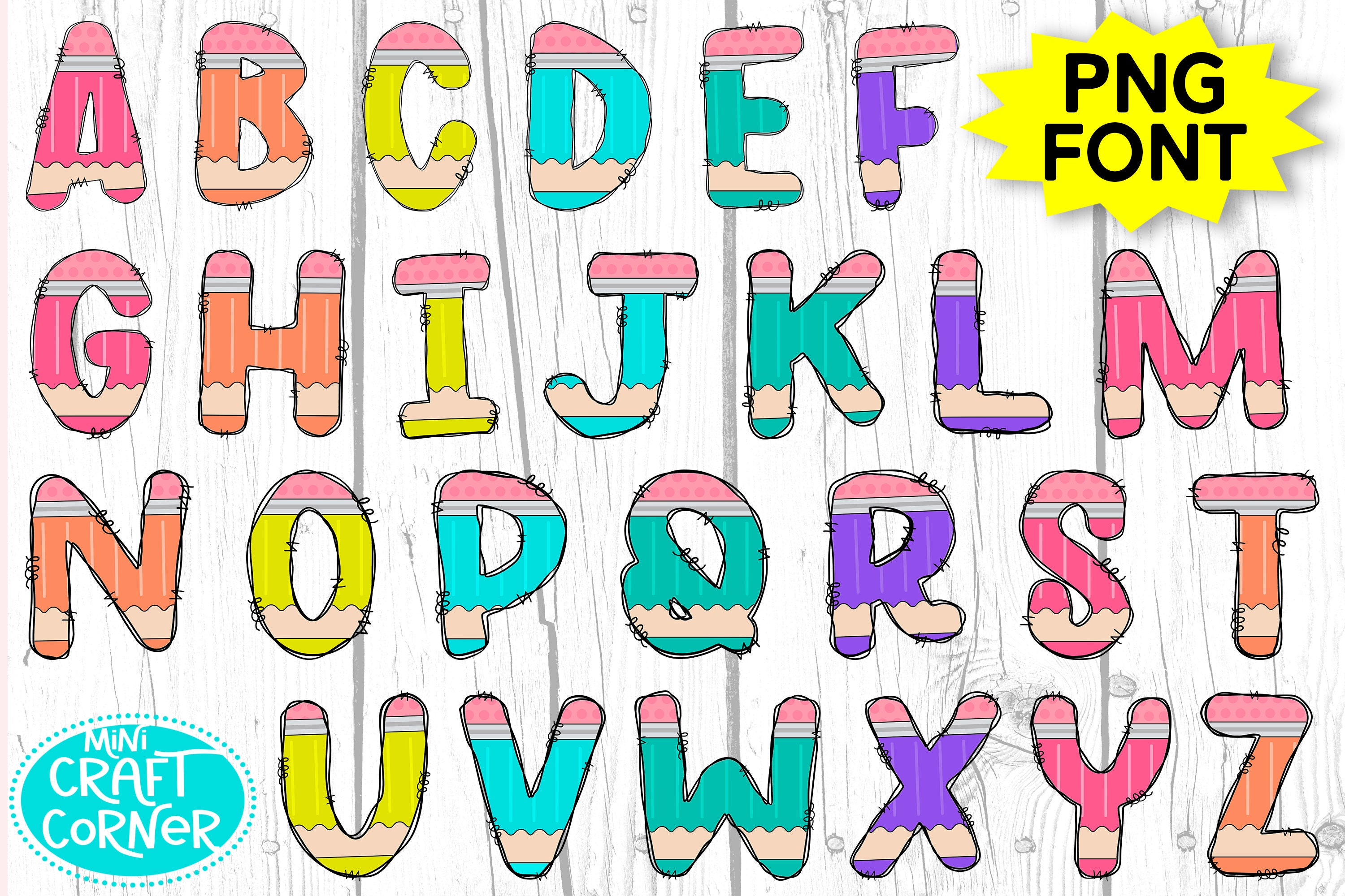 DIGITAL Colored Pencil Letters /doodle Pencil Letters / Doodle Etsy