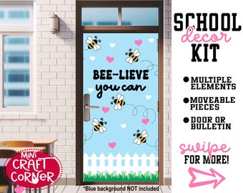Bee-lieve You Can Teacher Door Decor Kit, Precut Classroom Bulletin Board Set, Bee Theme Classroom Decor, Back to School, Teacher Door