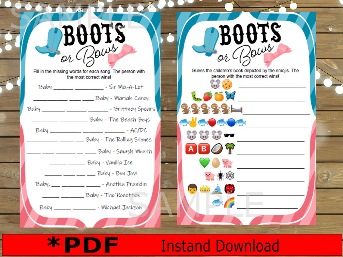 PDF Baby Reveal Games. Boots or Bows Party Game. Boots or | Etsy