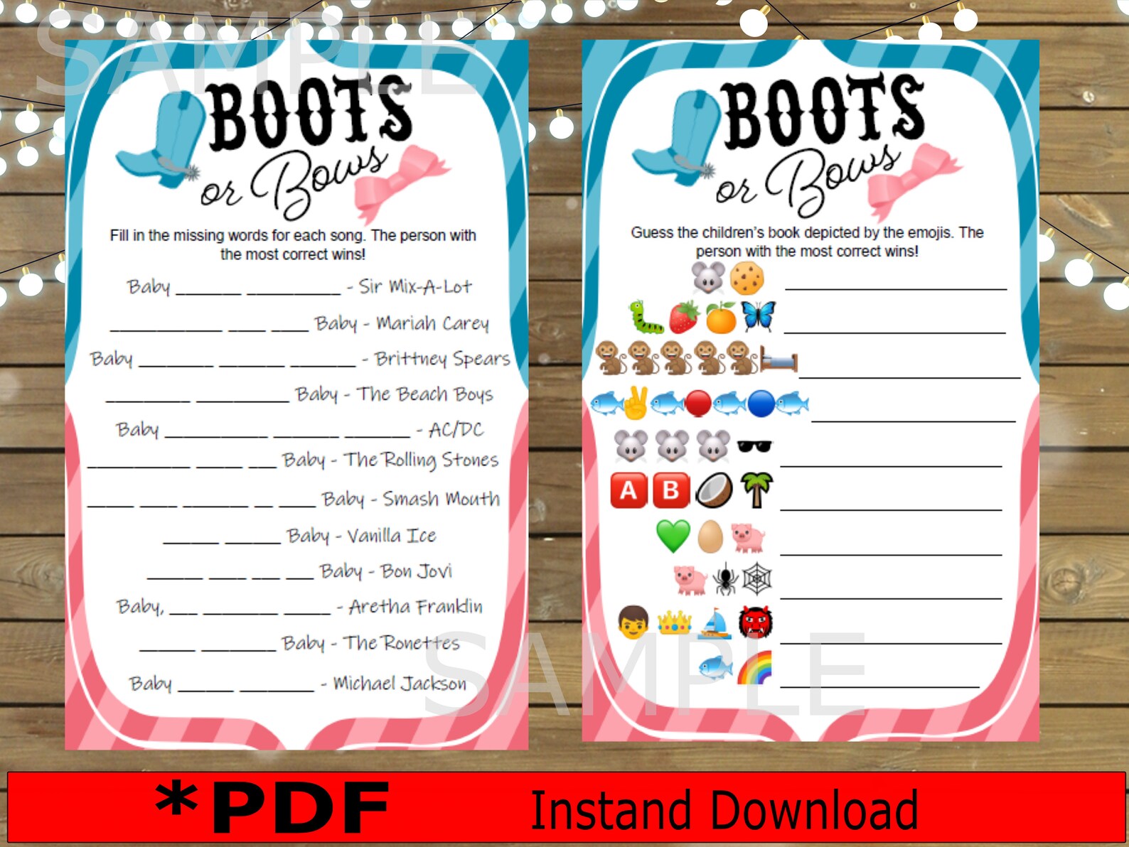 PDF Baby Reveal Games. Boots or Bows Party Game. Boots or - Etsy