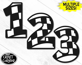 Racing Flag Number Cardstock Cutouts, Race Car Birthday Decorations, Checkered Flag Party Decor, Custom Number Party Supplies
