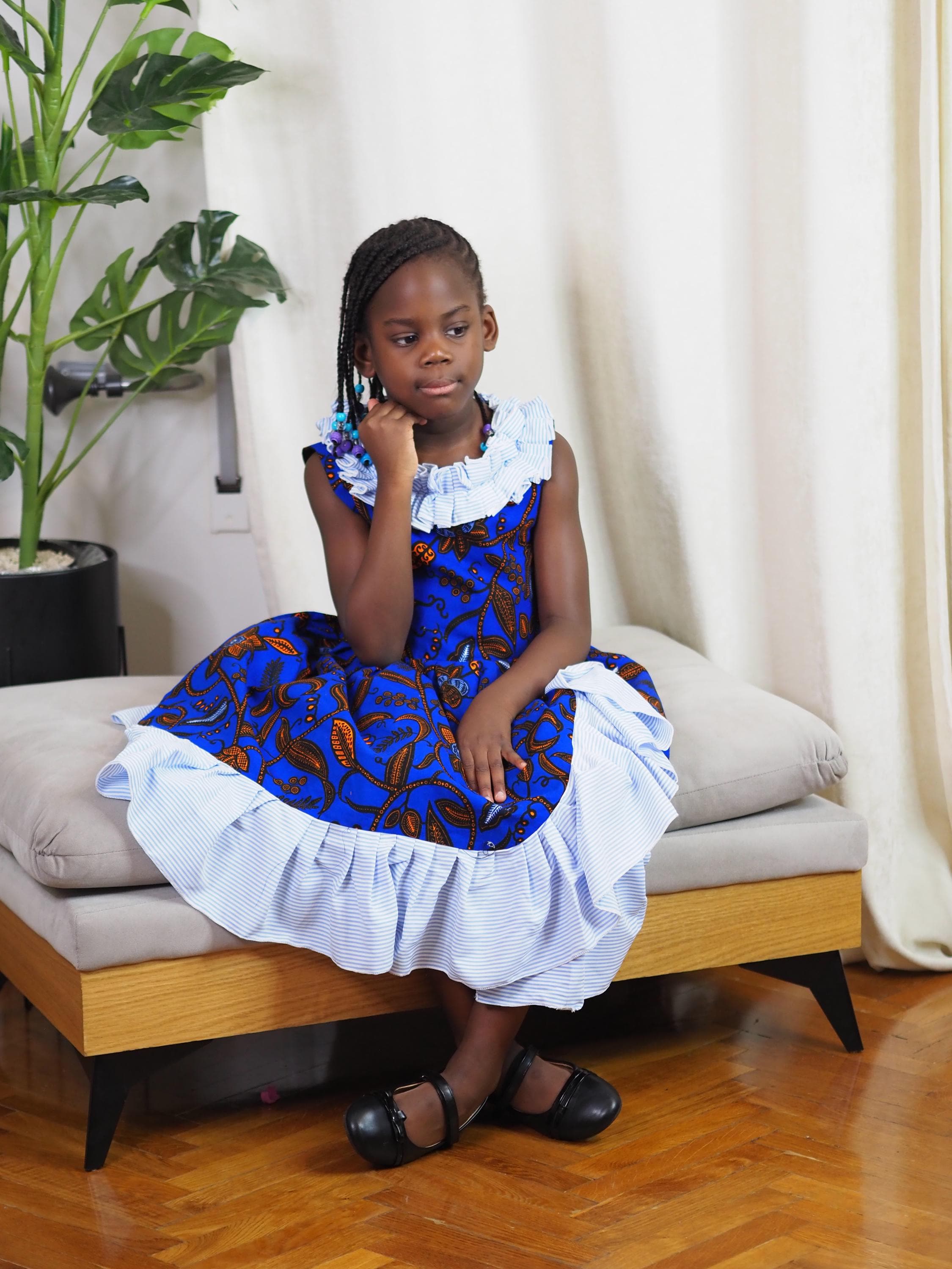 Amara Ankara Fabric Dress for Girls: African Print Cotton Kid's