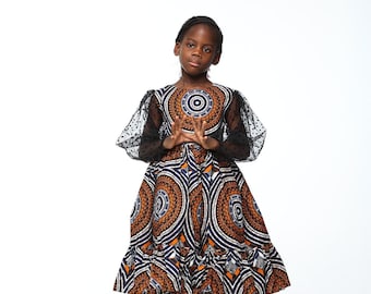 Priya Girls' Ankara Print Dress: African Cotton Party Robe