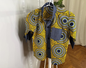 Mide Ankara long sleeved shirt for boys, African fabric shirt for boys, Ankara style for kids, Ankara fabric shirt for kids, African fashion