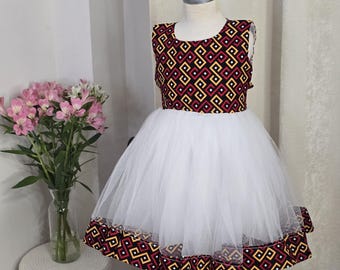 Malaika African Print Dress For Girls - Christmas Holidays Dress - Ankara Ethnic Fashion - Tulle Dress For Girls