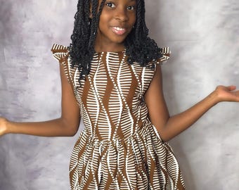 Amani african fabric dress, African clothing brand, African style dress for girl, Ankara fabric dress for kids, kid’s fashion
