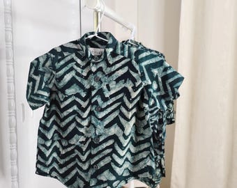 Yinka Boys' Adire Fabric Shirt: African Print, Tie Dye Summer Top