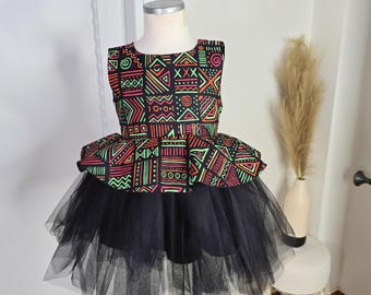 Inaya African fabric dress  | Ball dress for girls | Ankara flower girls dress| Ankara tulle dress | Robe en pagne  | Clothing for girls |