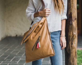 Cross body hobo bag Soft tan leather bag Crossbody travel bag