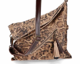 Leopard cross body bags for women, animal print leather bag, cross body purse, sling bag, leopard purse