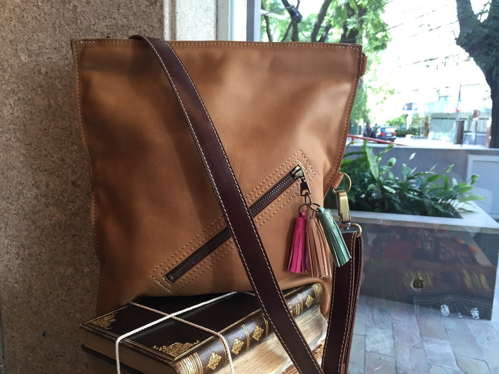 Crossbody bag tan leather cross body fold over bag Leather | Etsy
