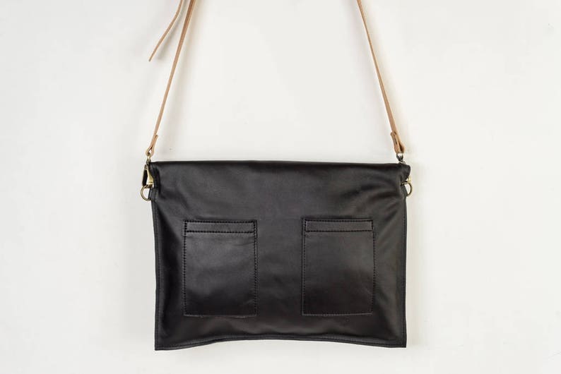 Black crossbody bag leather cross body purse foldover | Etsy