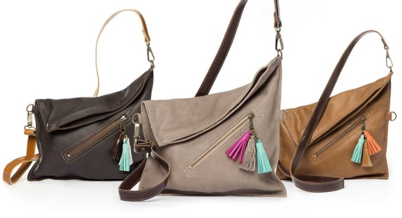 Fold Over Bag Leather Crossbody Bag For Women Chocolate Brown Etsy