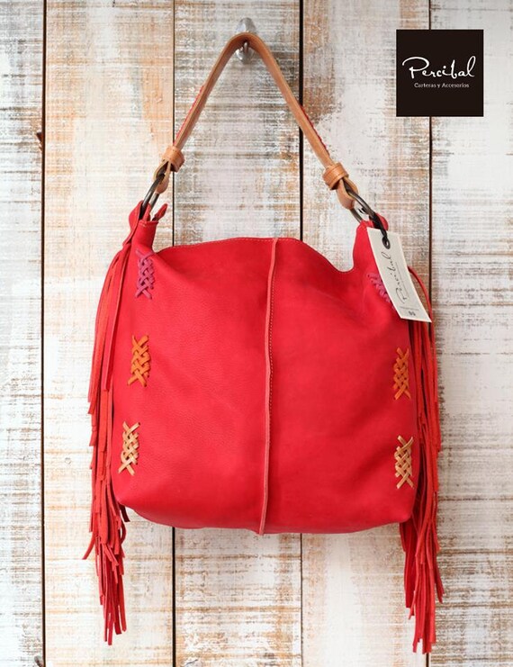 Leather fringe purse Red Hobo bag Soft leather bag Boho Etsy
