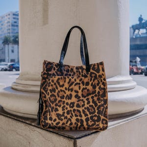 Leoparden-Leder-Einkaufstasche mit Taschen, Leoparden-Leder-Umhängetasche, Schulterhandtasche für Damen, Umhängetasche, Animal-Print-Handtasche