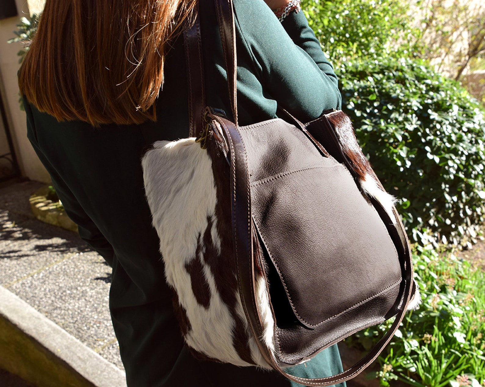 Cowhide Purse Hereford Cow Fur Bag Tote Bag With Pockets Etsy