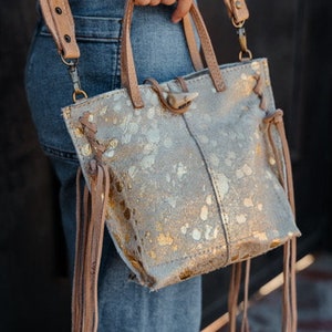 Golden cowhide crossbody bag, leather crossbody purse