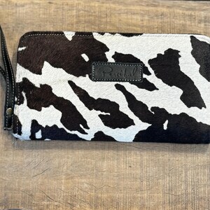 Cartera de cuero XL Cowhide, cartera blanca y negra, cuero genuino hecho a mano