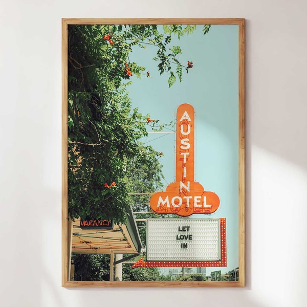 LET LOVE IN, Vertical Austin Motel Sign Print