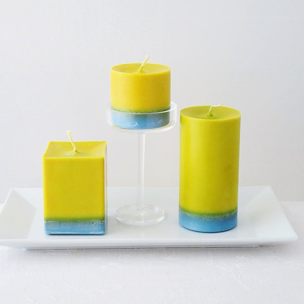 Sunshine yellow and gray soy candles, unscented candles, minimalist candles, meditation candles, ecofriendly candles, home decor