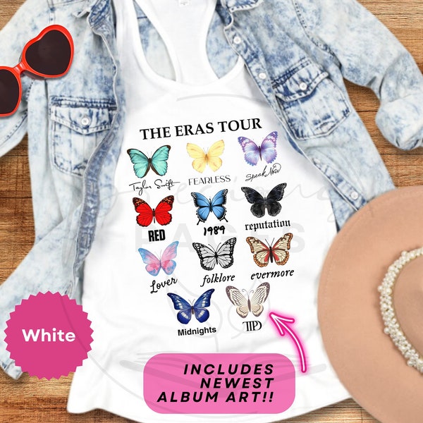 Albums As Butterflies Shirt, Taylor Swift Shirt Tank Top, TTPD, Tortured Poets, Swiftie Gift, Eras Tour Shirt, Women's Ideal Racerback Tank