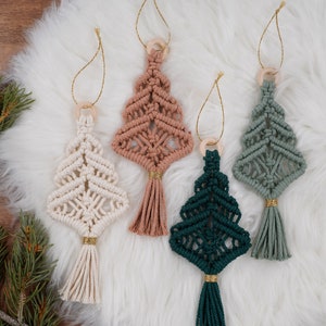 Macrame Christmas Tree Ornament // Holiday Decor // Minimal // Boho // Small Handmade Gift For Her // Gold Accent