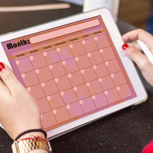 Digital planerare, månads-, vecko-, årskalender, planerare, iPad-planerare, GoodNotes-planerare, notabilitet, söt, retro, rosa och orange